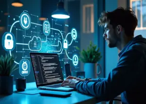Современное рабочее место IT-фрилансера с элементами искусственного интеллекта, блокчейна и облачных технологий